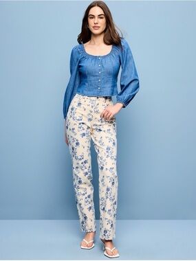 Women’s Floral Print Cream and Blue Jeans